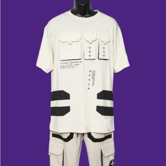 time + space Other - TIME + SPACE Cream & Black Graphic Utility Tee with Pockets NWT Size 5X